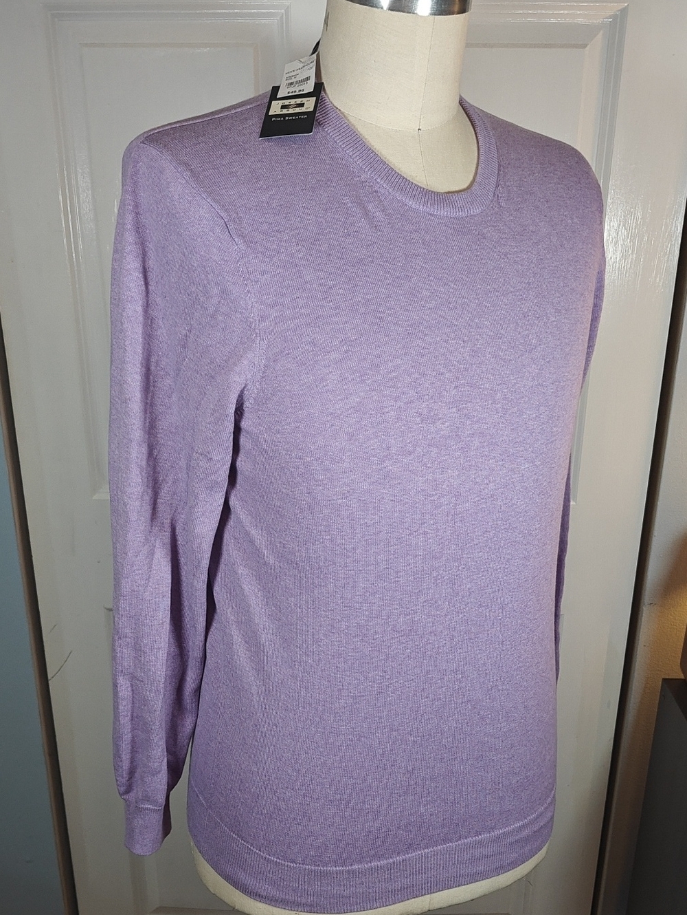NWT Joseph Abboud Men Lavender Pima Cotton Blend Crewneck Knit Sweater Medium